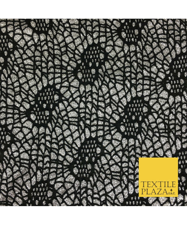 SILVER GREY Cobweb Sparkly Glitter Bonded Polyester Lace Fabric 58" Halloween