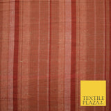 Brick Red - Terracotta Check Stripe Woven 100% PURE Dupion Raw Silk Fabric 2486