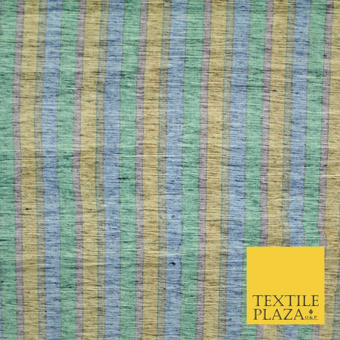 Pastel Lilac Aqua Mint Check Stripe Woven 100% PURE Dupion Raw Silk Fabric 2487
