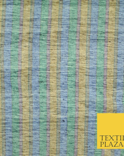 Pastel Lilac Aqua Mint Check Stripe Woven 100% PURE Dupion Raw Silk Fabric 2487