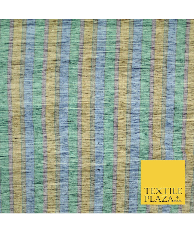 Pastel Lilac Aqua Mint Check Stripe Woven 100% PURE Dupion Raw Silk Fabric 2487
