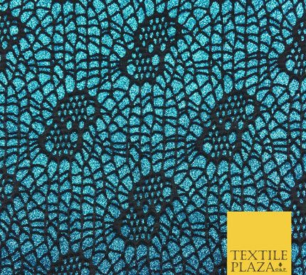 TURQUOISE BLUE Cobweb Sparkly Glitter Bonded Polyester Lace Fabric 58" Halloween