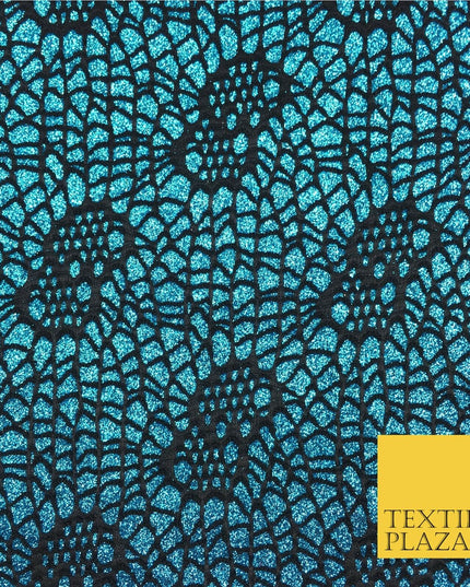 TURQUOISE BLUE Cobweb Sparkly Glitter Bonded Polyester Lace Fabric 58" Halloween