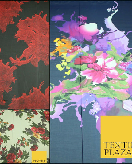 New High Quality Floral Abstract Flowers Printed Chiffon Georgette Dress Fabric