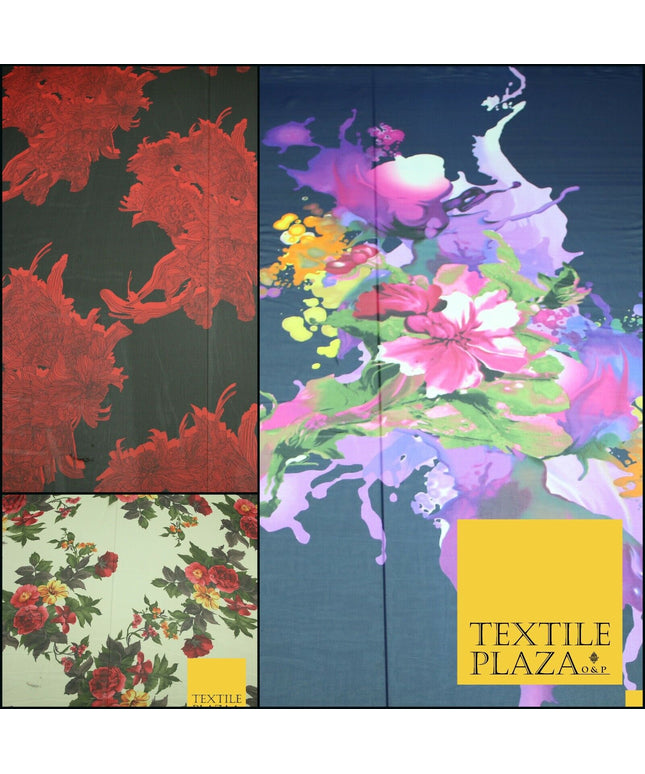 New High Quality Floral Abstract Flowers Printed Chiffon Georgette Dress Fabric