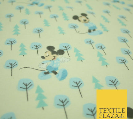 Cream Disney Mickey Mouse Festive Christmas Trees Winceyette Soft Brushed Cotton Print Fabric 2144