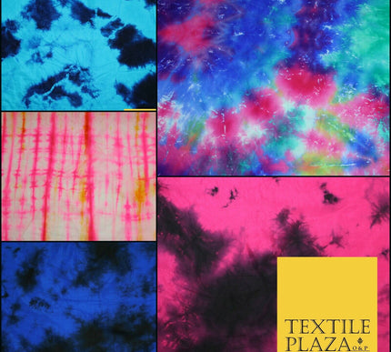 Genuine Tie Dye Two Colour Hand Print Faux Silk Taffeta Fabric Hippy Boho Chic