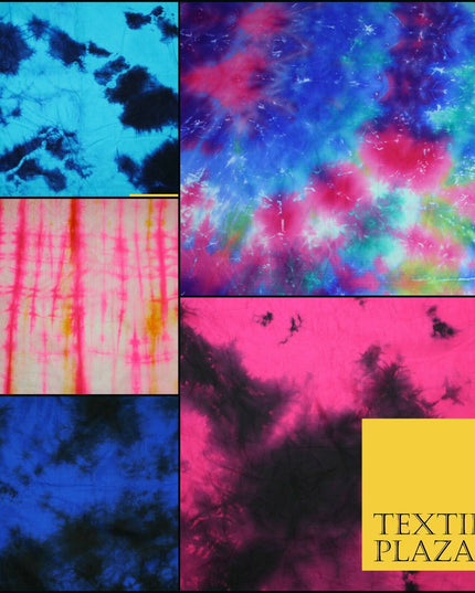 Genuine Tie Dye Two Colour Hand Print Faux Silk Taffeta Fabric Hippy Boho Chic