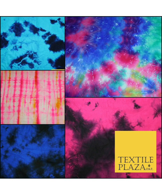 Genuine Tie Dye Two Colour Hand Print Faux Silk Taffeta Fabric Hippy Boho Chic