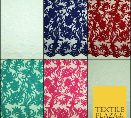 Floral Vine Embroidery Mesh Net 5 YARDS AFRICAN LACE ASO EBI Wedding Sari Fabric