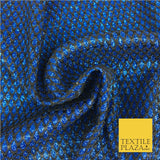 ROYAL BLUE Glitter Foil Satin Bonded Black Lace Party Dancewear Fabric 1231