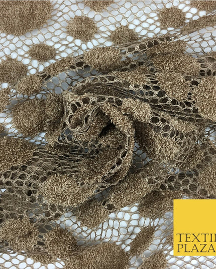DARK GOLD New Dot Soft Corded Lace Bridal Fabric Dress Fashion Material 2308