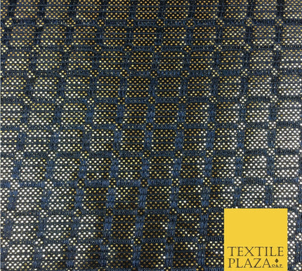NAVY BLUE Gold Dot Glitter Foil Satin Bonded Lace Party Dance Sexy Fabric 2309