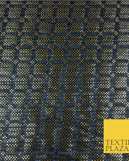 NAVY BLUE Gold Dot Glitter Foil Satin Bonded Lace Party Dance Sexy Fabric 2309