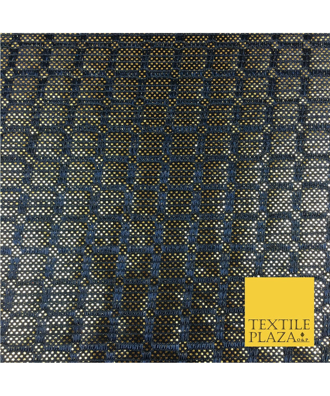 NAVY BLUE Gold Dot Glitter Foil Satin Bonded Lace Party Dance Sexy Fabric 2309