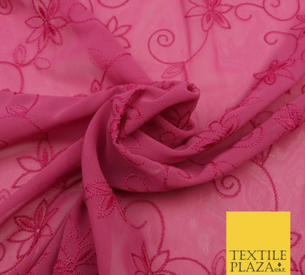 Pink John Kaldor Ornate Flower Thread Premium Georgette Dress Fabric Fancy 1604