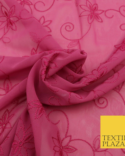 Pink John Kaldor Ornate Flower Thread Premium Georgette Dress Fabric Fancy 1604