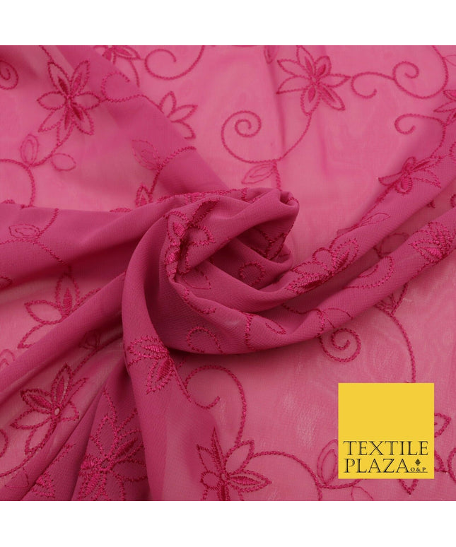 Pink John Kaldor Ornate Flower Thread Premium Georgette Dress Fabric Fancy 1604