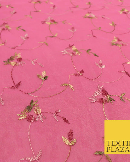 Dusty Pink Floral Multi Thread Premium Georgette Dress Fabric Fancy 1602