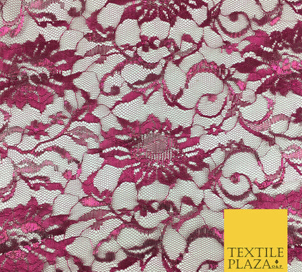 CERISE PINK Floral Metallic Shimmer Lurex Lace Fabric Dress Dance - 58" - GF846