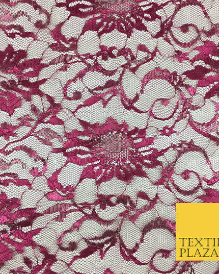 CERISE PINK Floral Metallic Shimmer Lurex Lace Fabric Dress Dance - 58" - GF846