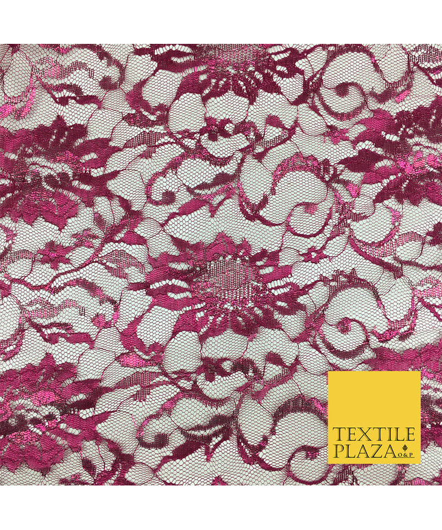 CERISE PINK Floral Metallic Shimmer Lurex Lace Fabric Dress Dance - 58" - GF846