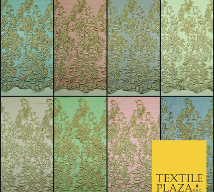 5 YARDS AFRICAN LACE ASO EBI NEW Gold Embroidery Mesh Net Wedding Sari Fabric