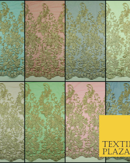 5 YARDS AFRICAN LACE ASO EBI NEW Gold Embroidery Mesh Net Wedding Sari Fabric