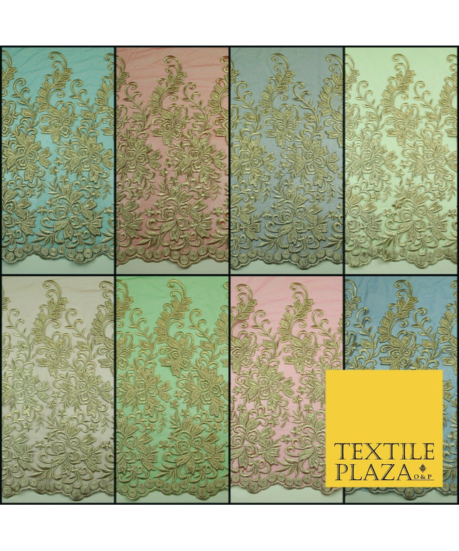 5 YARDS AFRICAN LACE ASO EBI NEW Gold Embroidery Mesh Net Wedding Sari Fabric