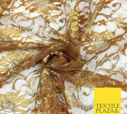 DARK GOLD MUSTARD Floral Metallic Shimmer Lurex Lace Fabric Dress - 58" - GF848