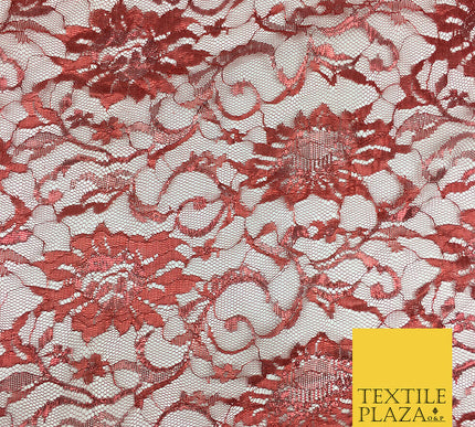 COPPER RED Floral Metallic Shimmer Lurex Lace Fabric Dress Fashion  58" GF847