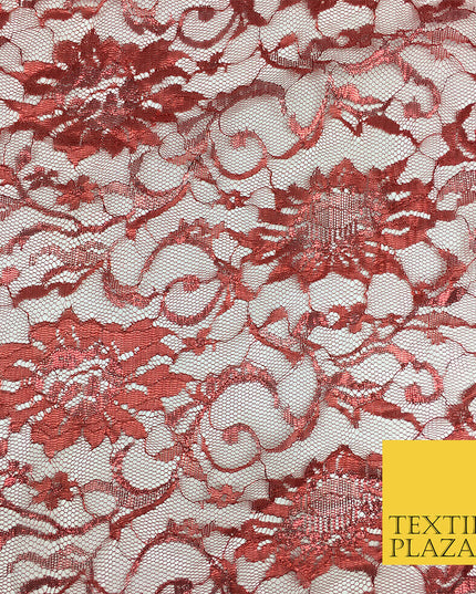 COPPER RED Floral Metallic Shimmer Lurex Lace Fabric Dress Fashion  58" GF847