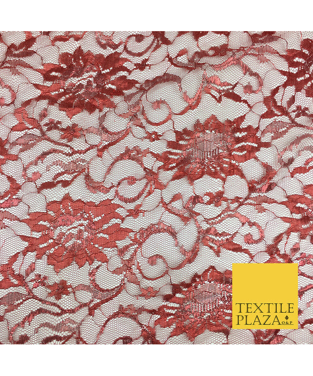 COPPER RED Floral Metallic Shimmer Lurex Lace Fabric Dress Fashion  58" GF847
