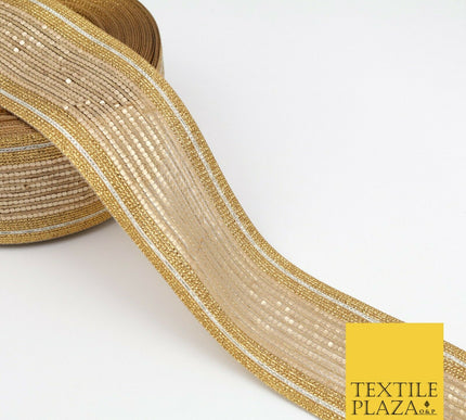 Large 3 Tone Gold Silver Metallic Woven Trimming Border Lace Ethnic Gota X239