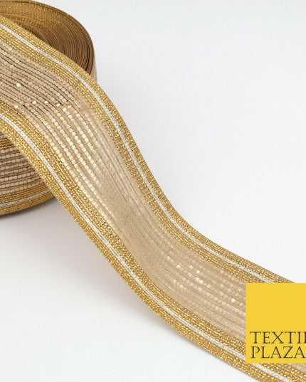 Large 3 Tone Gold Silver Metallic Woven Trimming Border Lace Ethnic Gota X239