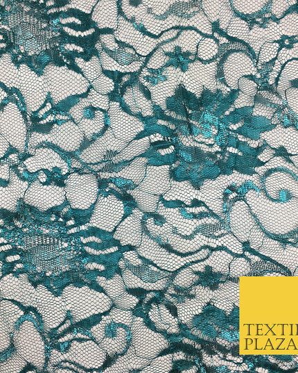JADE TEAL Floral Metallic Shimmer Lurex Lace Fabric Dress Fashion - 58" - GF849
