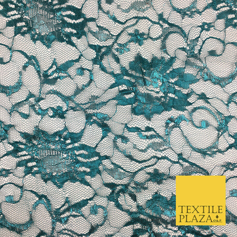 JADE TEAL Floral Metallic Shimmer Lurex Lace Fabric Dress Fashion - 58" - GF849