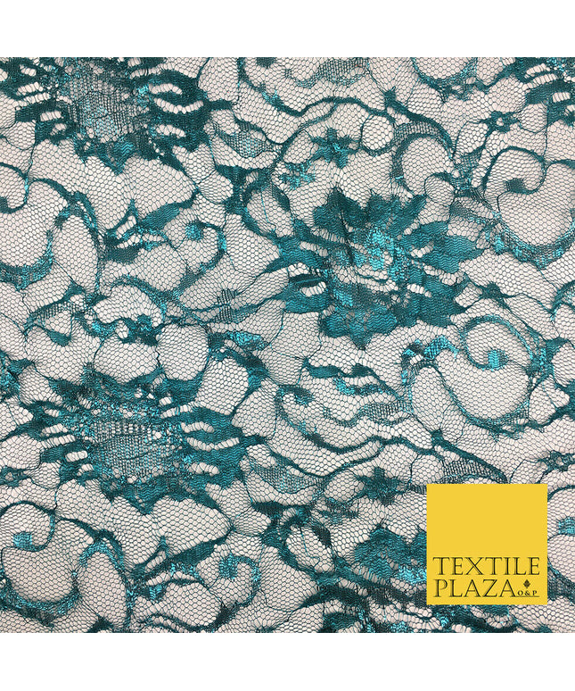 JADE TEAL Floral Metallic Shimmer Lurex Lace Fabric Dress Fashion - 58" - GF849