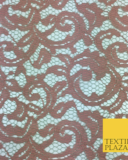 NUDE PEACH SKIN Corded Lace Fabric - Bridal Dress Fancy Cutwork - 58" - GF842