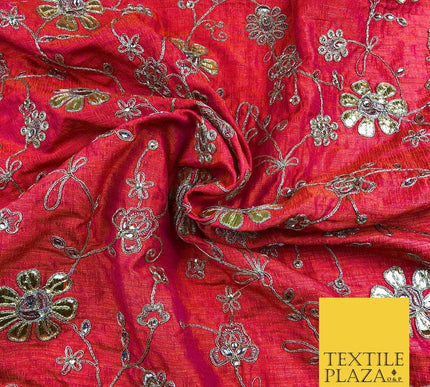 Coral Pink Luxury Two Tone Faux Silk Gold Dori Embroidery Fabric 4 Colours JA291