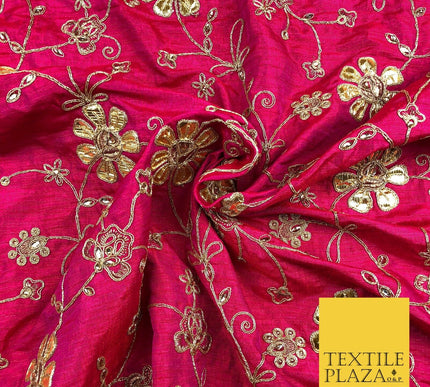 Cerise Pink Luxury Two Tone Faux Silk Gold Dori Embroidery Fabric 4Colours JA293