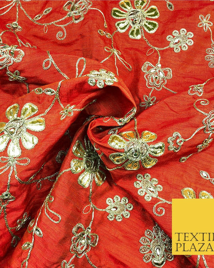 Orange Luxury Two Tone Faux Silk Gold Dori Embroidery Fabric 4 Colours JA292