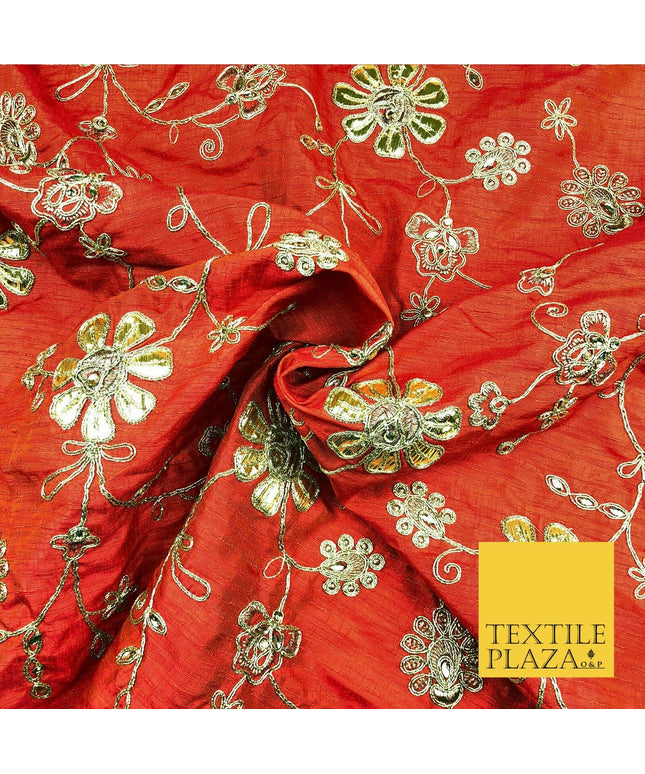Orange Luxury Two Tone Faux Silk Gold Dori Embroidery Fabric 4 Colours JA292