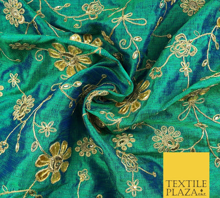 Jade Luxury Two Tone Faux Silk Gold Dori Embroidery Fabric Fancy 4 Colours JA294