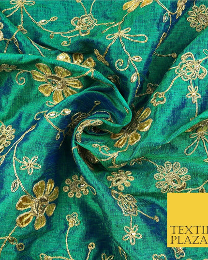 Jade Luxury Two Tone Faux Silk Gold Dori Embroidery Fabric Fancy 4 Colours JA294