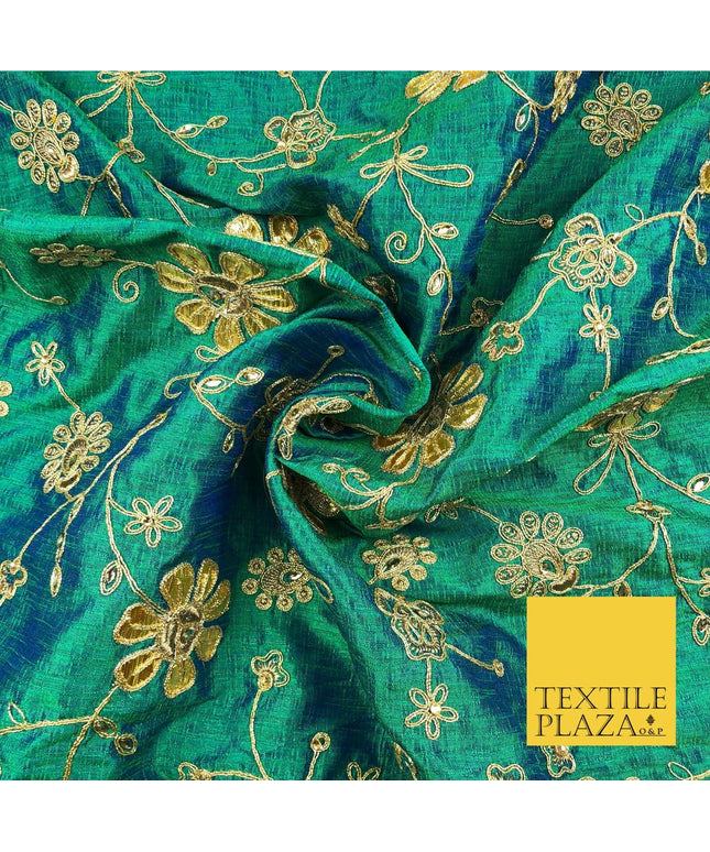 Jade Luxury Two Tone Faux Silk Gold Dori Embroidery Fabric Fancy 4 Colours JA294