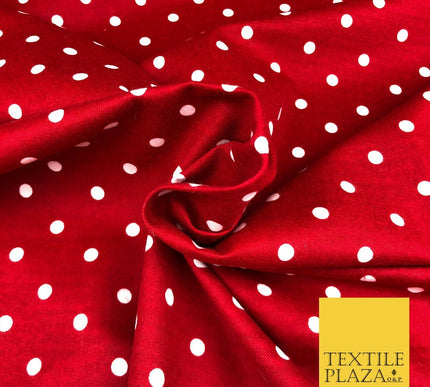RED Soft Brushed Cotton Winceyette White Spot Dot Spotted Print Fabric RE914