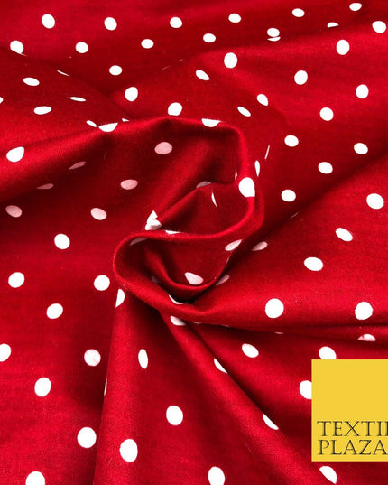 RED Soft Brushed Cotton Winceyette White Spot Dot Spotted Print Fabric RE914