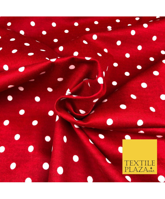 RED Soft Brushed Cotton Winceyette White Spot Dot Spotted Print Fabric RE914