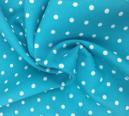 Turquoise with White Polka Dot Spotted Bi-Stretch Fabric Material - 58" - RC84